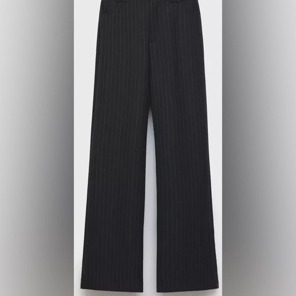 Navy Pinstripe Wide-Leg Pants | ZARA | Medium M